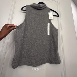 Sleeveless Mock Neck Sweater Tank - Gray